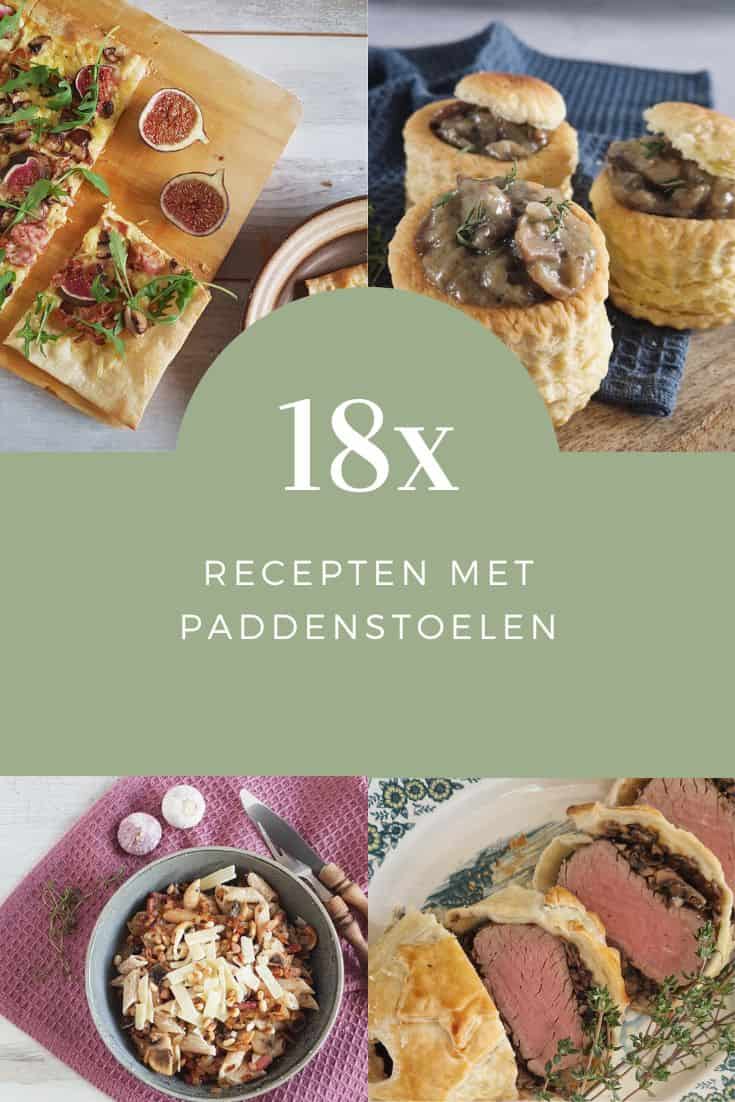 Een collage van foto's van recepten met paddenstoelen