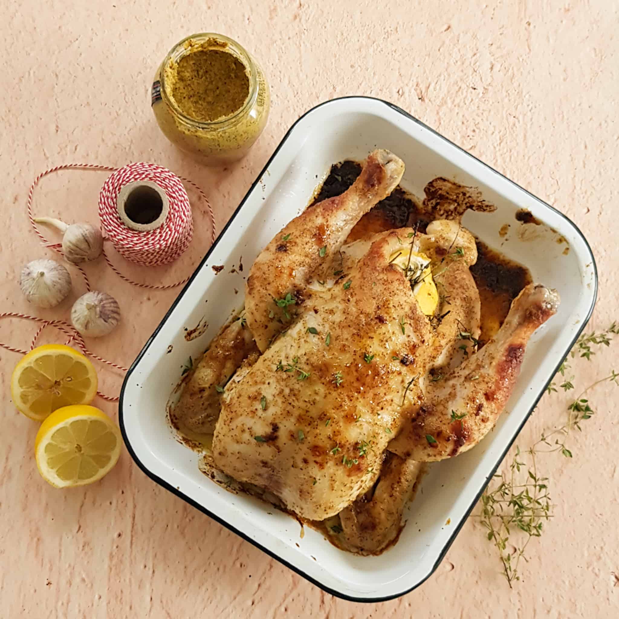 Hele kip uit de oven met honing en mosterd - Culi Sandra
