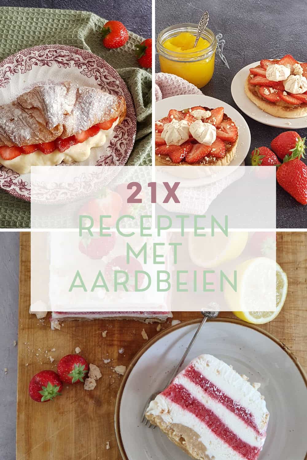 Een collage van recepten met aardbei.